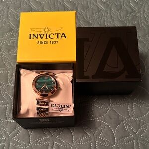 Invicta Gold/Silver Tone Watch with Green Dial